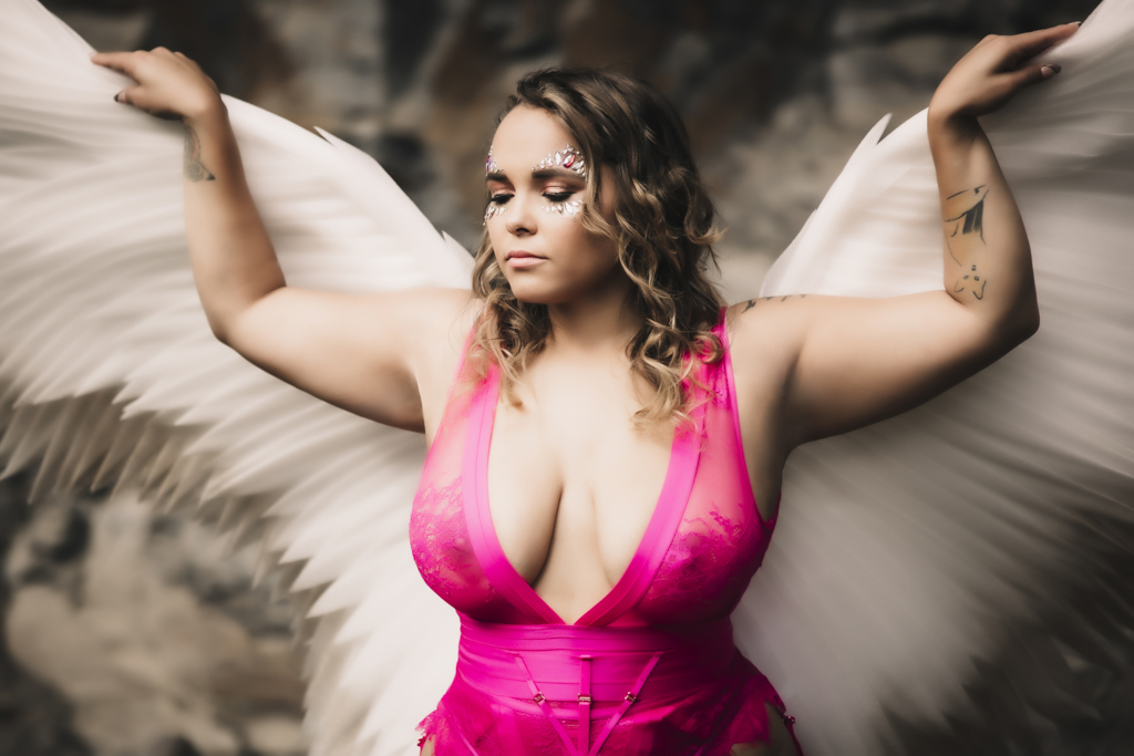 Boudoir Photography with Angel wings studio sensuelle